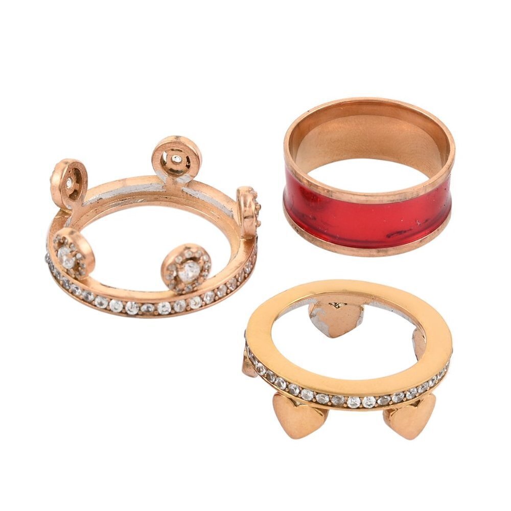 Simulated Diamond Enamel Stack Ring Rose Gold Plated Stainless Steel - Picture 3 of 9
